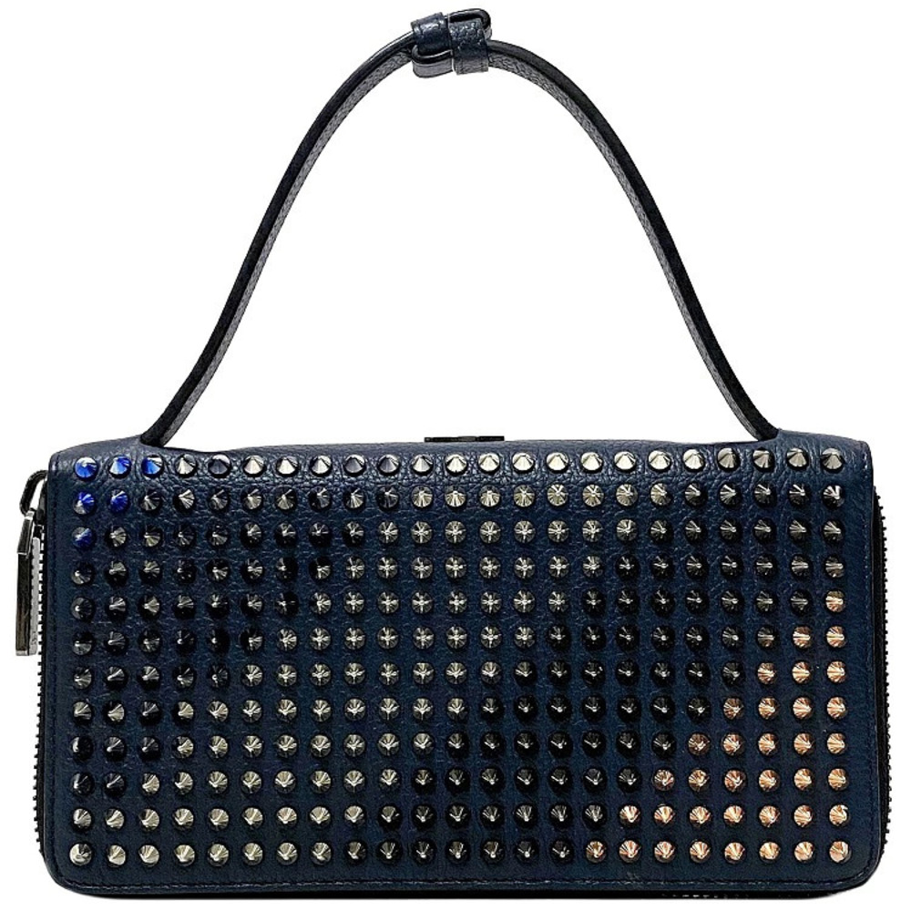 Christian Louboutin Panettone Wallet Navy Blue Silver Multicolor Spike Studs